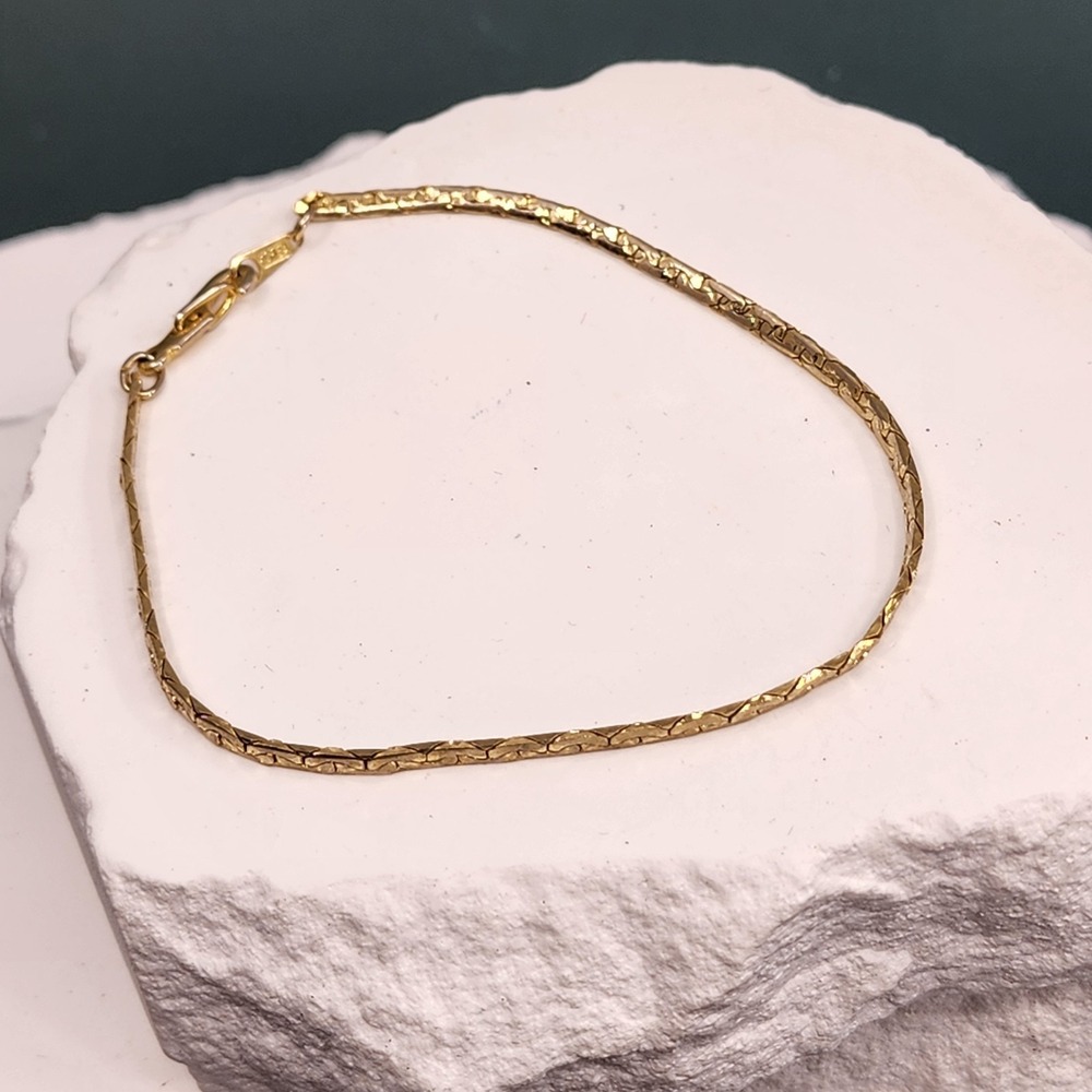 14KGP Gold Plated Flat Herringbone Chain Bracelet 7.5in Lobster Clasp Dainty